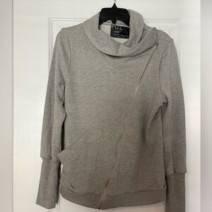POL Light Gray Asymmetrical zip Cowl Neck Sweatshirt jacket Sz small